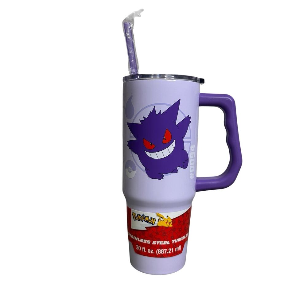 Pokémon Gengar 30 oz Stainless Steel Tumbler with Handle Lid Straw Purple New